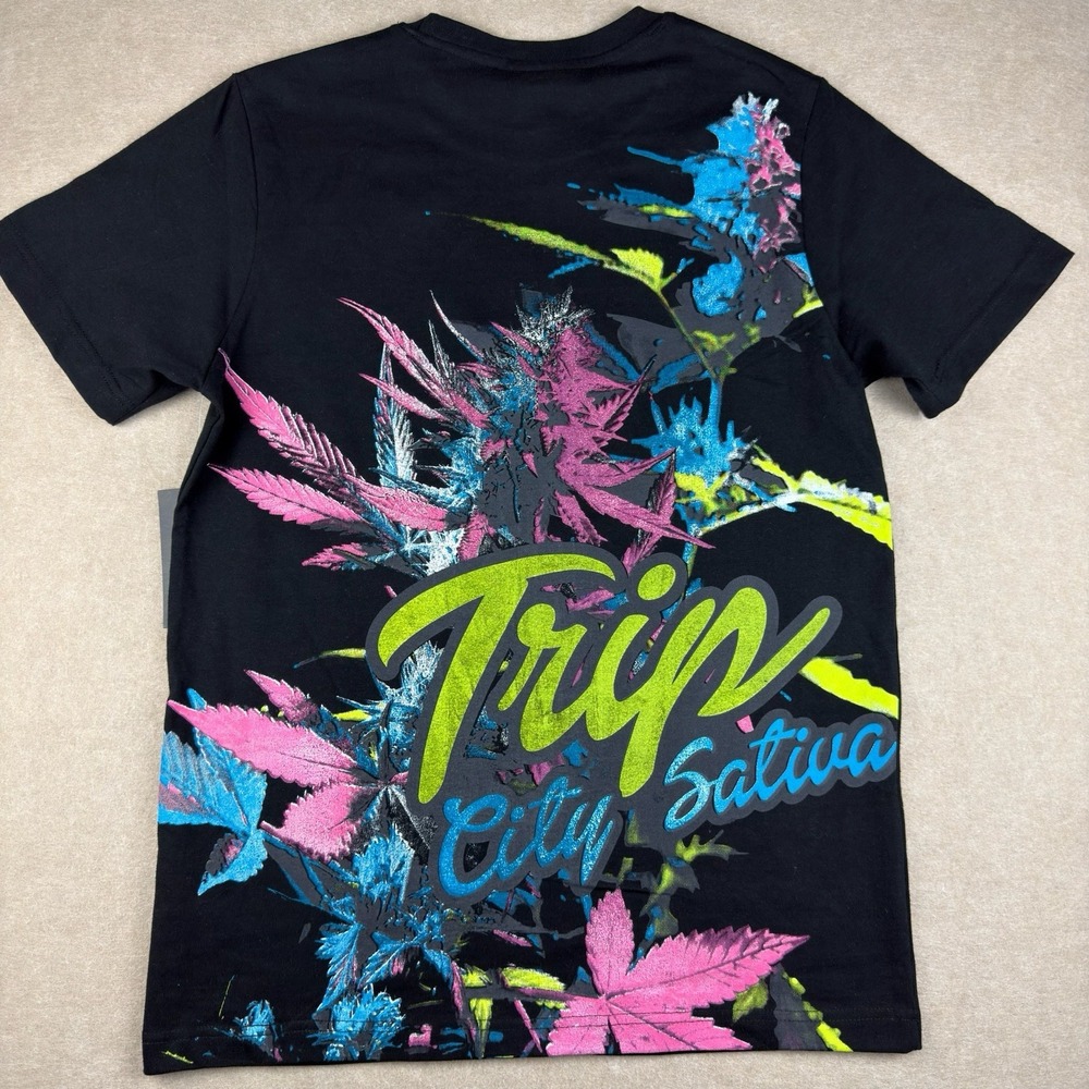Trip City Shirt Men M‎ Black Graphic Tee Sativa Weed Psychedelic Cotton